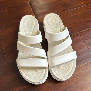 Crocs Women's Boca Strappy Wedges, Platform Sandals, Oyster, 8